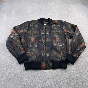 Mossimo Jacket Mens Medium Black Green Tropical AOP‎ Water Resistant Bomber